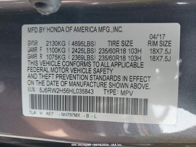 Honda CR-V EX 2017 5J6RW2H56HL035843 Image 9