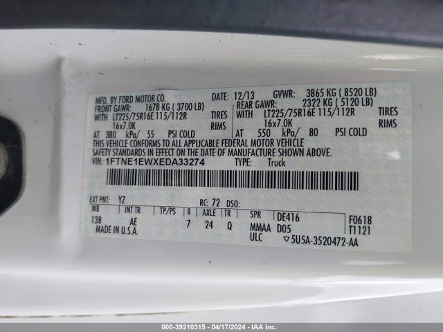 Ford E-150 Commercial 2014 1FTNE1EWXEDA33274 Image 9