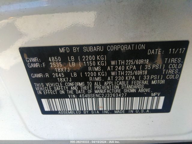 4S4BSENC2J3263427 Subaru Outback 3.6r Limited