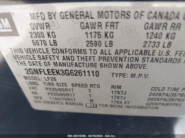 Chevrolet EQUINOX LS 2016 2GNFLEEK3G6261110 Image 9