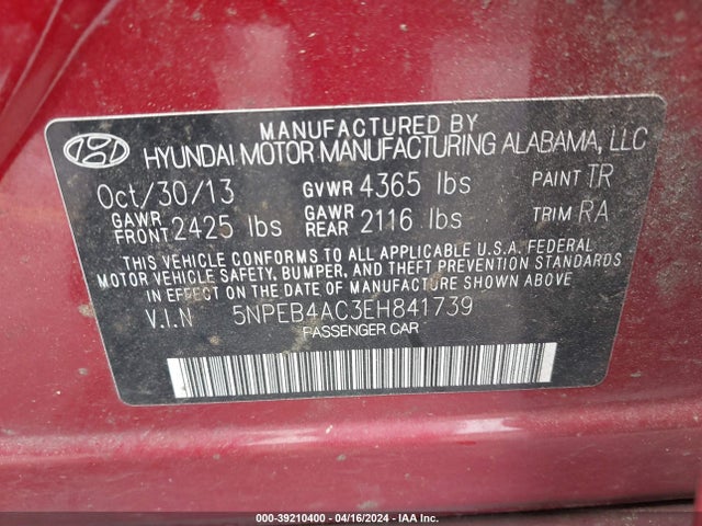 Hyundai SONATA GLS 2014 5NPEB4AC3EH841739 Image 9