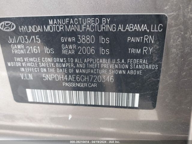 5NPDH4AE6GH720346 Hyundai Elantra Value Edition