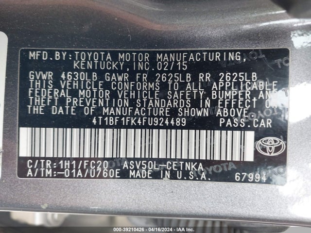 Toyota CAMRY LE 2015 4T1BF1FK4FU924489 Image 9