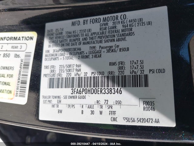Ford FUSION SE 2014 3FA6P0HD0ER338346 Image 9