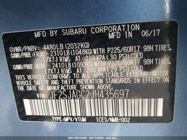 JF2SJAGC2JH435697 Subaru Forester 2.5i Premium