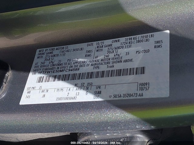 Ford F-150 Xl 2021 1FTFW1E50MFC94599 Image 9