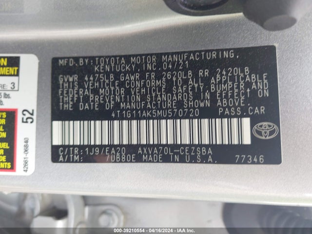 Toyota CAMRY SE 2021 4T1G11AK5MU570720 Image 8
