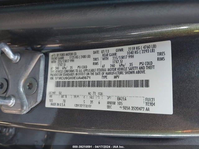 Ford ESCAPE SE 2014 1FMCU9GX0EUA45671 Image 9