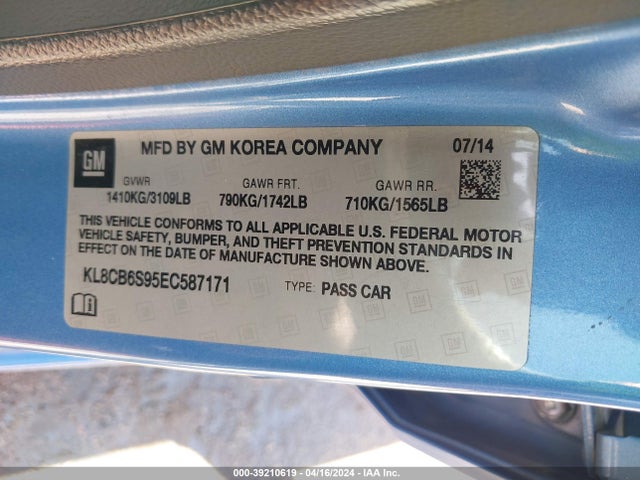 Chevrolet Spark Ls Auto 2014 KL8CB6S95EC587171 Image 9