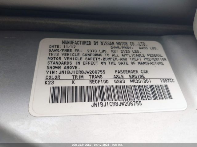 JN1BJ1CR8JW206755 Nissan Rogue Sport Sv
