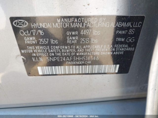 5NPE24AF3HH514546 Hyundai Sonata
