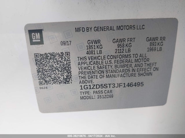 Chevrolet MALIBU LT 2018 1G1ZD5ST3JF146495 Image 9