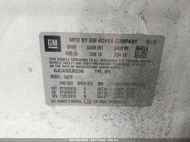 KL4CJASB3LB025346 Buick Encore Fwd Preferred
