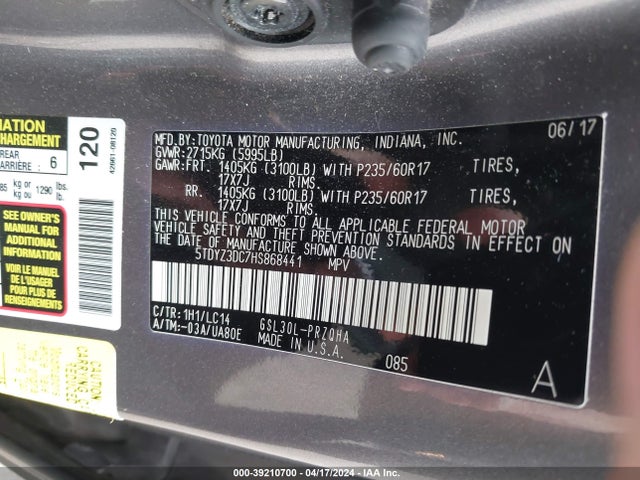 Toyota Sienna Xle 8 Passenger 2017 5TDYZ3DC7HS868441 Image 9