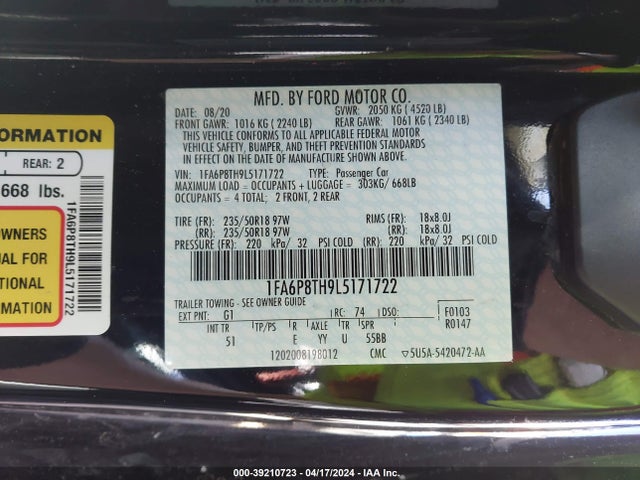 Ford Mustang Ecoboost Premium Fastback 2020 1FA6P8TH9L5171722 Image 9