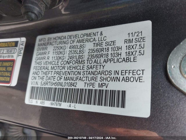 Honda Cr-v Hybrid Ex 2022 5J6RT6H56NL010842 Image 9