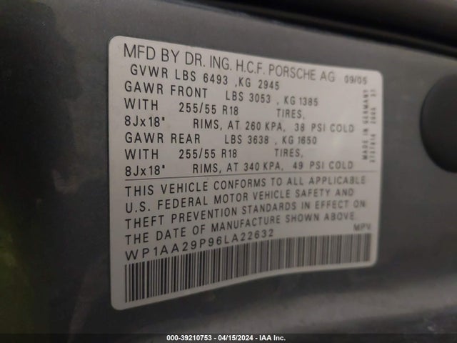 2006 PORSCHE CAYENNE WP1AA29P96LA22632 Photo 8