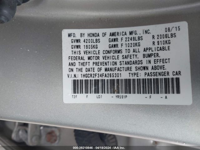 1HGCR2F34FA265301 Honda ACCORD LX