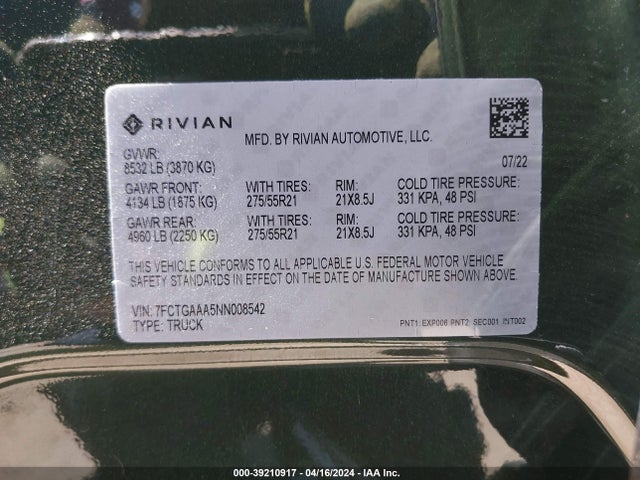 Rivian R1t Adventure 2022 7FCTGAAA5NN008542 Image 9