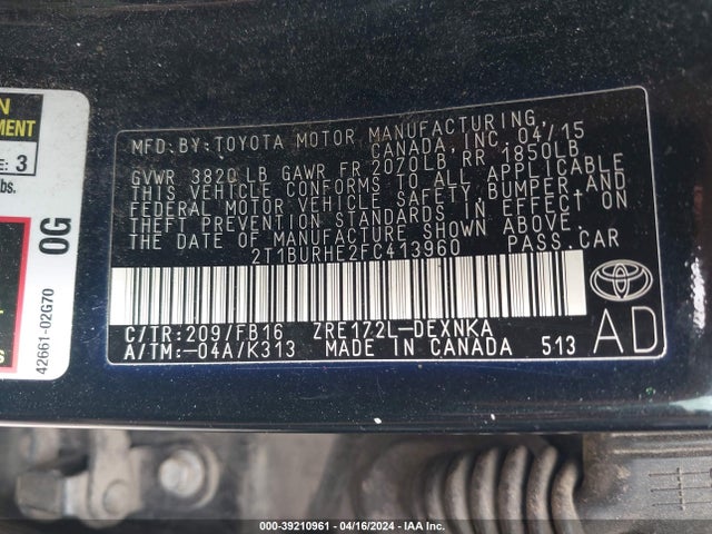 Toyota COROLLA LE 2015 2T1BURHE2FC413960 Image 9