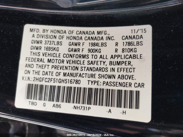 Honda Civic Lx 2016 2HGFC2F51GH516780 Image 9