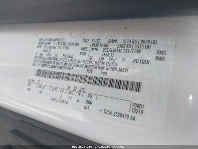 Ford Transit-250 2023 1FTBR1C80PKB97451 Image 9
