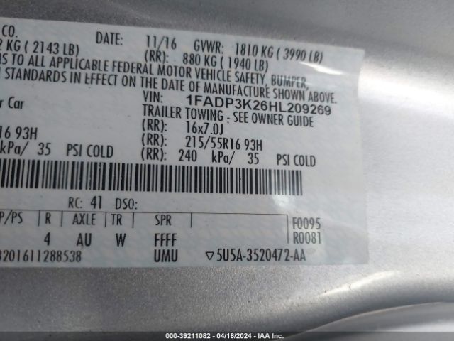 1FADP3K26HL209269 Ford FOCUS SE