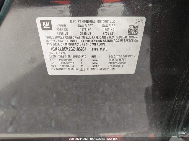 Chevrolet EQUINOX LS 2016 1GNALBEK2GZ105931 Image 9