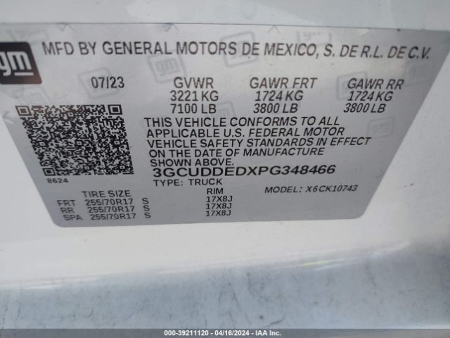 3GCUDDEDXPG348466 Chevrolet Silverado 1500 4wd  Standard Bed Lt