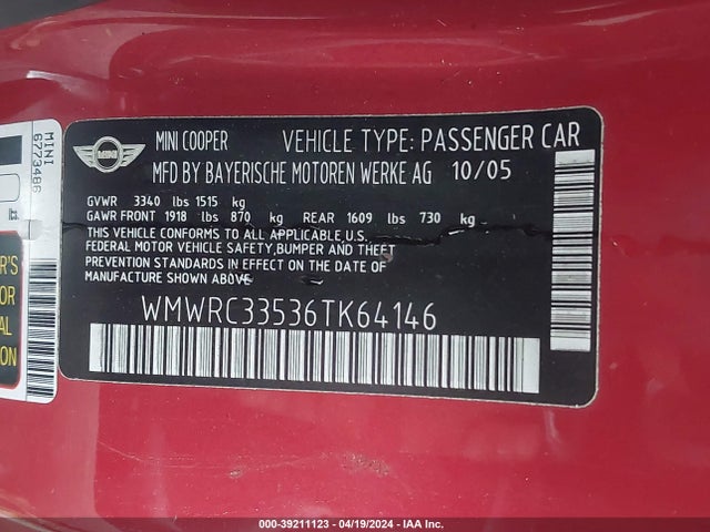 2006 MINI COOPER WMWRC33536TK64146 Photo 8