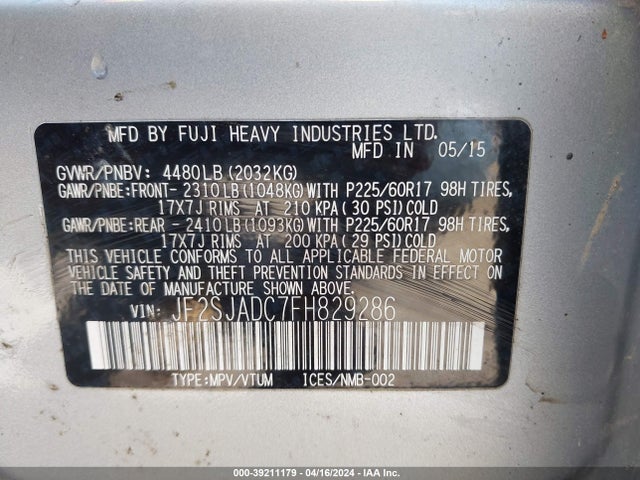 Subaru Forester 2.5i Premium 2015 JF2SJADC7FH829286 Image 9