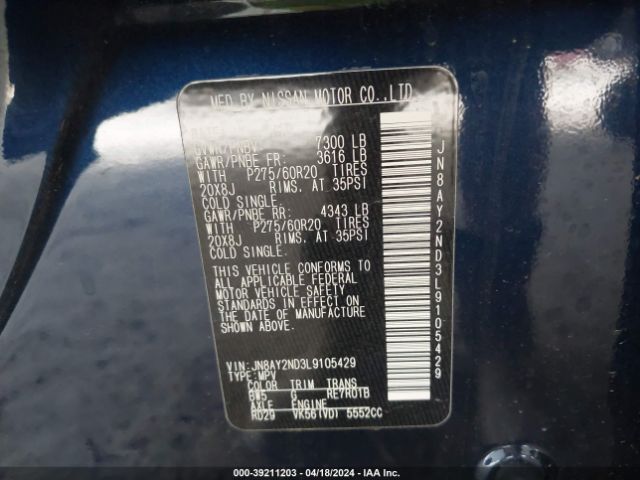 JN8AY2ND3L9105429 Nissan Armada Sl 2wd