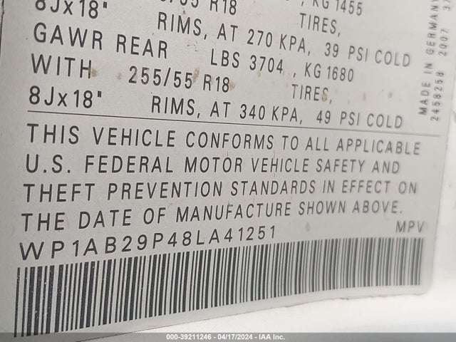 2008 PORSCHE CAYENNE WP1AB29P48LA41251 Photo 8