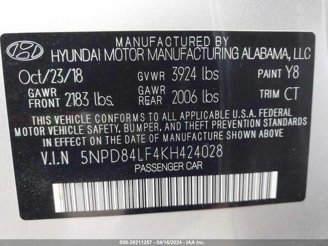 Hyundai ELANTRA SEL 2019 5NPD84LF4KH424028 Image 9