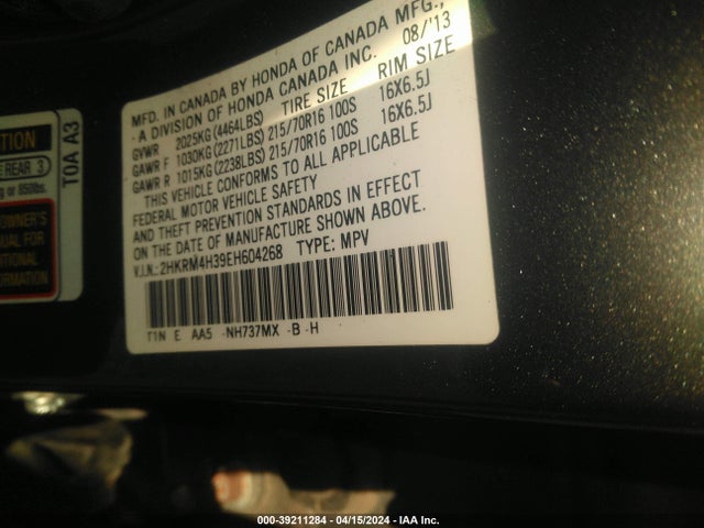 Honda CR-V LX 2014 2HKRM4H39EH604268 Image 9