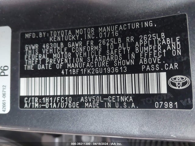 Toyota CAMRY LE 2016 4T1BF1FK2GU193613 Image 9