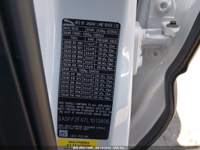 2020 JAGUAR E-PACE SADFP2FX7L101380  Photo 8