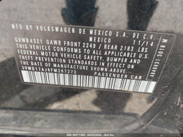 3VWD17AJ6FM267273 Volkswagen Jetta 1.8t Se