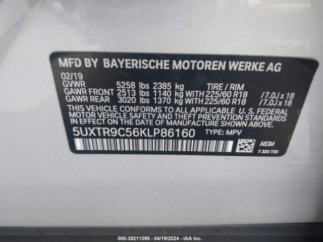 5UXTR9C56KLP86160 BMW X3 Xdrive30i