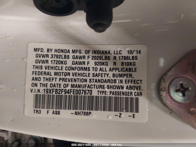 Honda Civic Ex-l 2015 19XFB2F94FE007670 Image 9