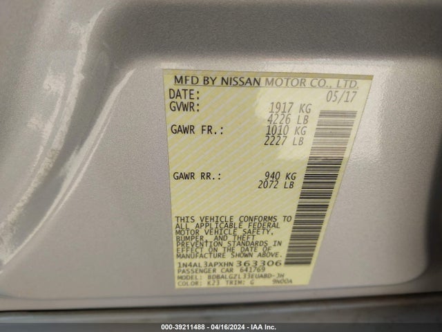 Nissan Altima 2.5 S 2017 1N4AL3APXHN363306 Image 9