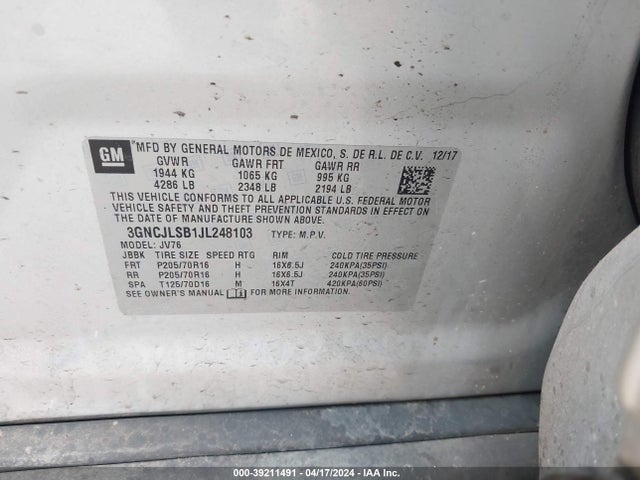 Chevrolet Trax Lt 2018 3GNCJLSB1JL248103 Image 9