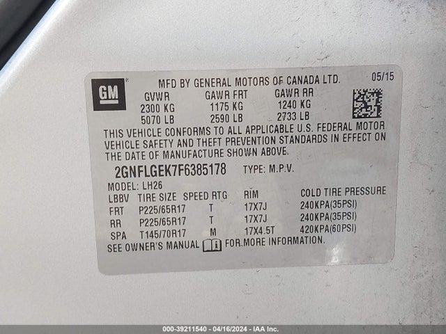 Chevrolet Equinox 2lt 2015 2GNFLGEK7F6385178 Image 9