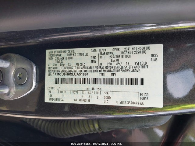Ford ESCAPE SEL 2020 1FMCU9H6XLUA51884 Image 9