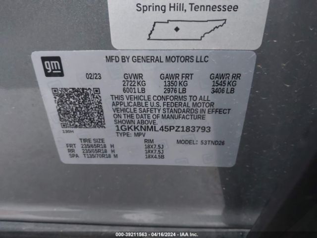 1GKKNML45PZ183793 GMC Acadia Fwd Slt