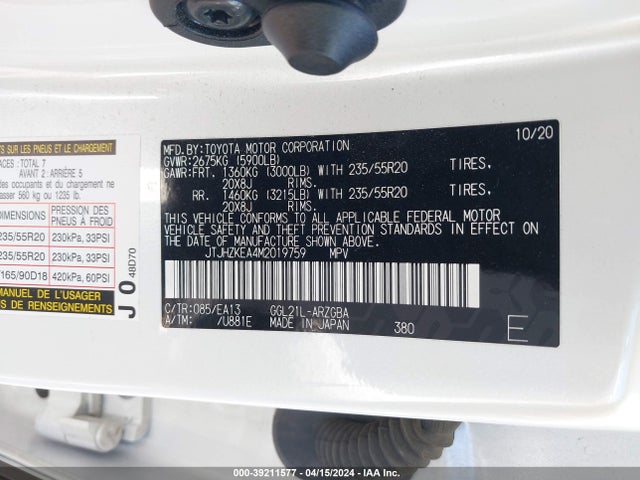 JTJHZKEA4M2019759 Lexus Rx 350l