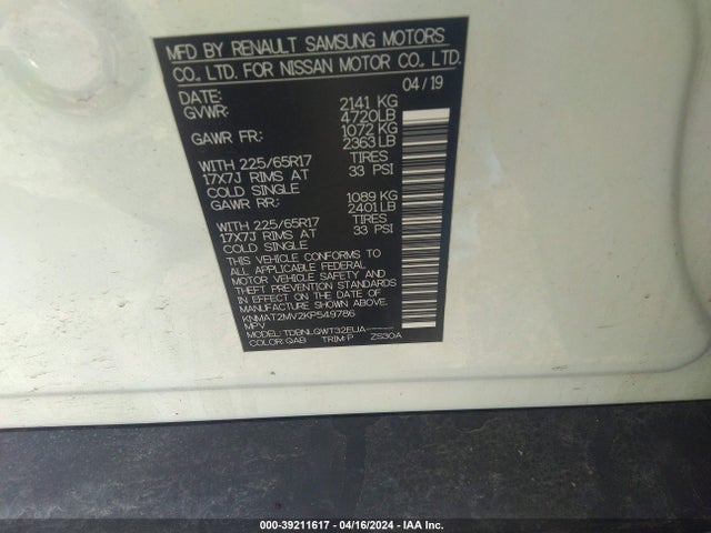 Nissan ROGUE SV 2019 KNMAT2MV2KP549786 Image 9