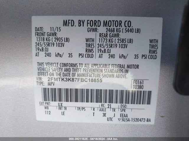 Ford Edge Titanium 2015 2FMTK3K87FBC18855 Image 9