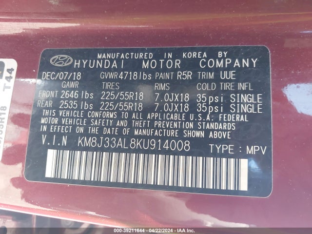 Hyundai Tucson Limited 2019 KM8J33AL8KU914008 Image 9