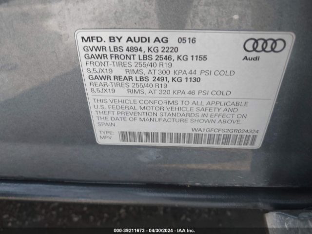 WA1GFCFS2GR024324 Audi Q3 2.0t Premium Plus